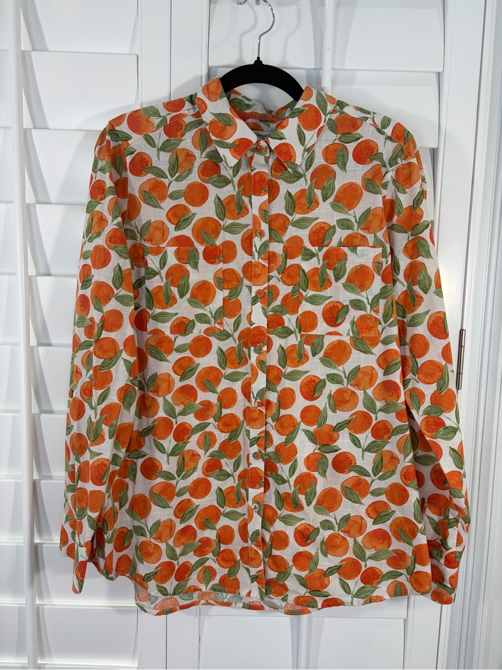 Foxcroft Peach-Print 100% Cotton Button Down Shirt (12) - Picture 2 of 10